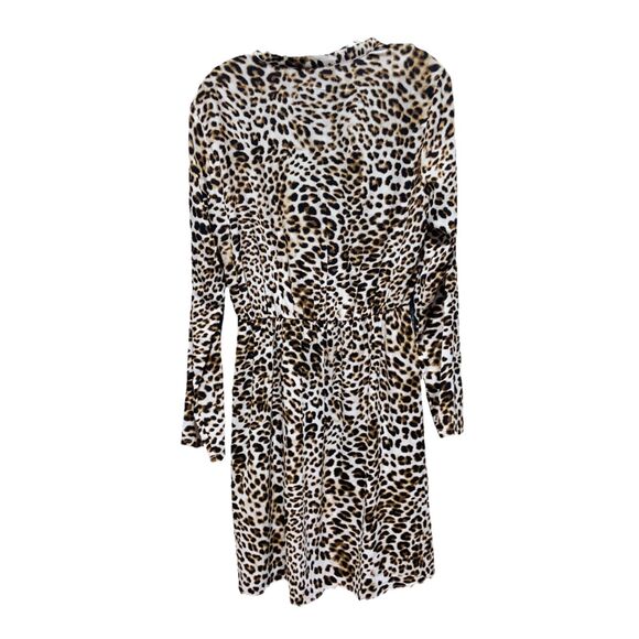All In Favor Dress Women Size Large Brown Animal Print Long Sleeve Elastic Waist - Picture 3 of 9